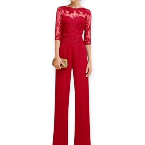 AMAZON RED LACE BODICE JUMPSUIT SZ.S EUC. - Picture 1 of 8
